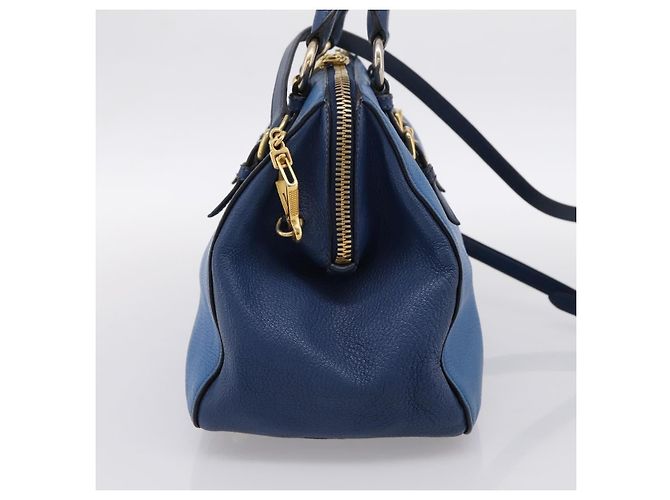 Miu Miu Madras Bowler Leather Small Blu - vista 4