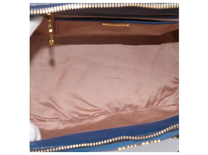 Miu Miu Madras Bowler Leather Small Blu - vista 5