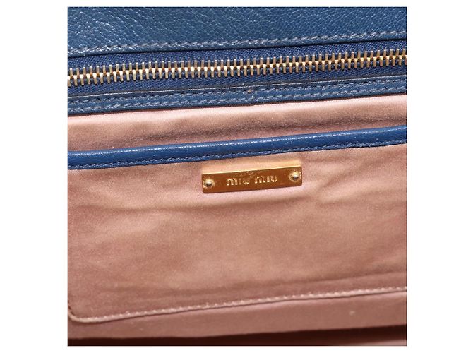 Miu Miu Madras Bowler Leather Small Blu - vista 7