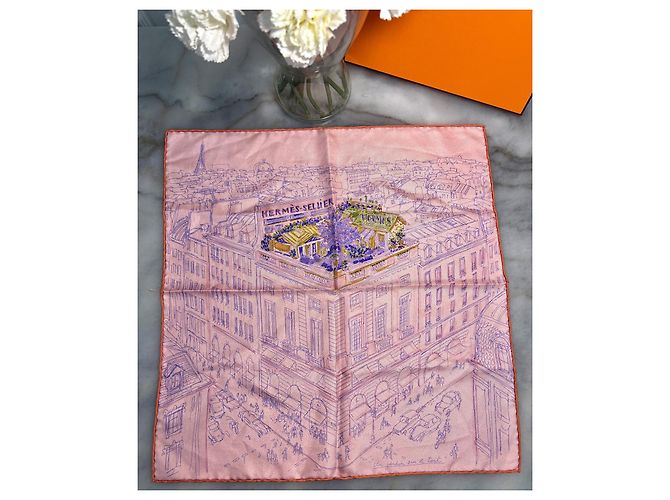 Hermès "Un Jardin sur le Toit" Seidentuch Pink - Ansicht 13