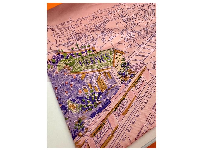 Hermès "Un Jardin sur le Toit" Seidentuch Pink - Ansicht 8