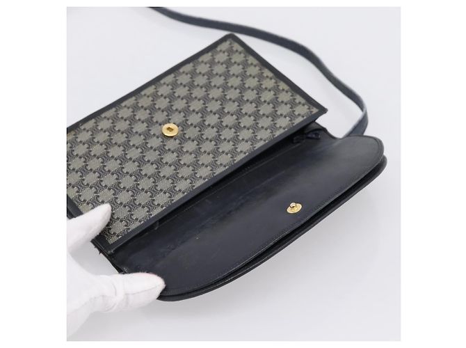 16 Céline Bolsa de Ombro CELINE Macadam Canvas PVC Navy Gold Auth 197504 Dourado Azul marinho - vista 14