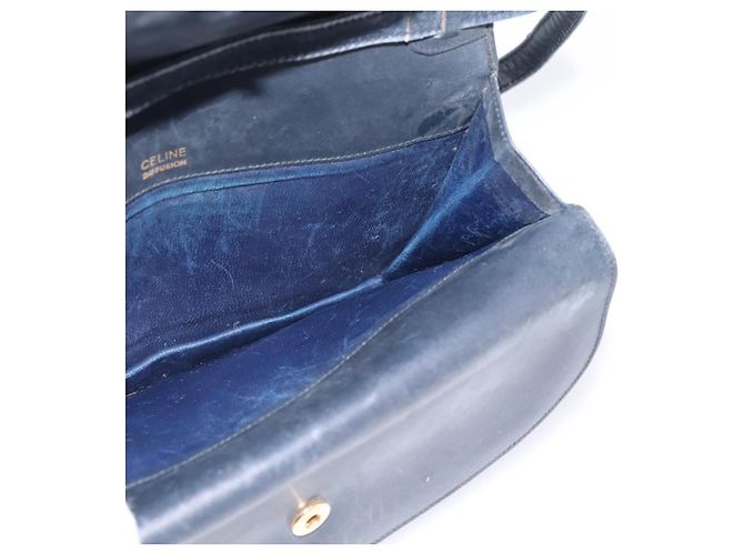 16 Céline Bolsa de Ombro CELINE Macadam Canvas PVC Navy Gold Auth 197504 Dourado Azul marinho - vista 17