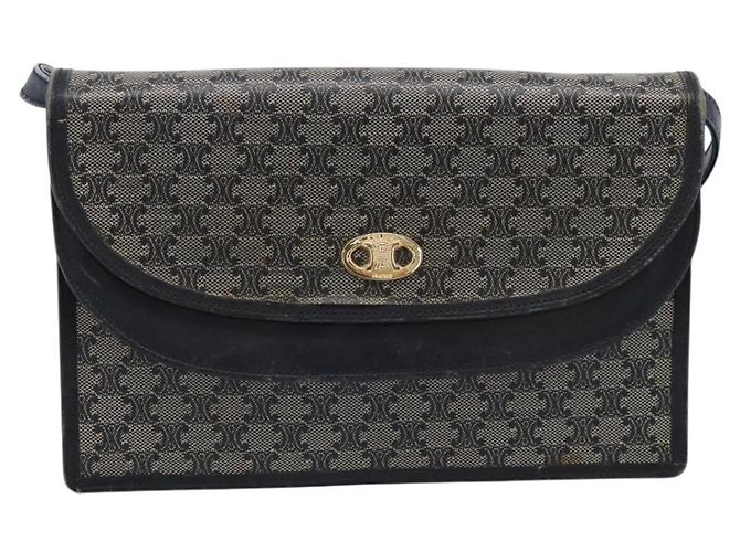16 Céline Bolsa de Ombro CELINE Macadam Canvas PVC Navy Gold Auth 197504 Dourado Azul marinho - vista 2