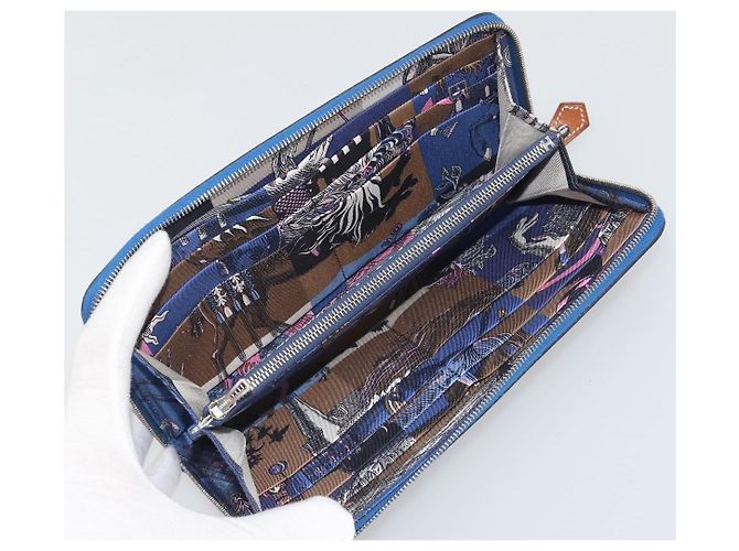 Hermès HERMES Azap Silk In Wallet Leather Blue Silver Auth 196106M Plata Azul - vista 13