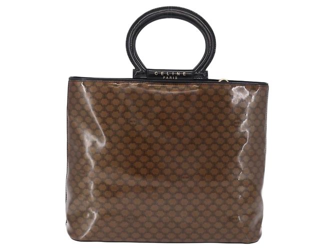 Céline Borsa a mano CELINE Macadam Canvas Vinyl Brown Gold Auth 195746 Marrone D'oro - vista 3