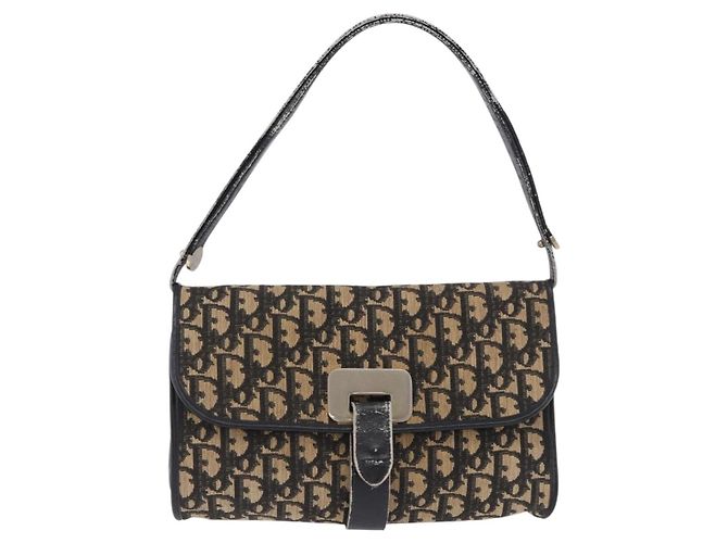 Bolso de hombro Christian Dior Trotter Canvas Navy Gold Auth BA15128 Dorado Azul marino - vista 2