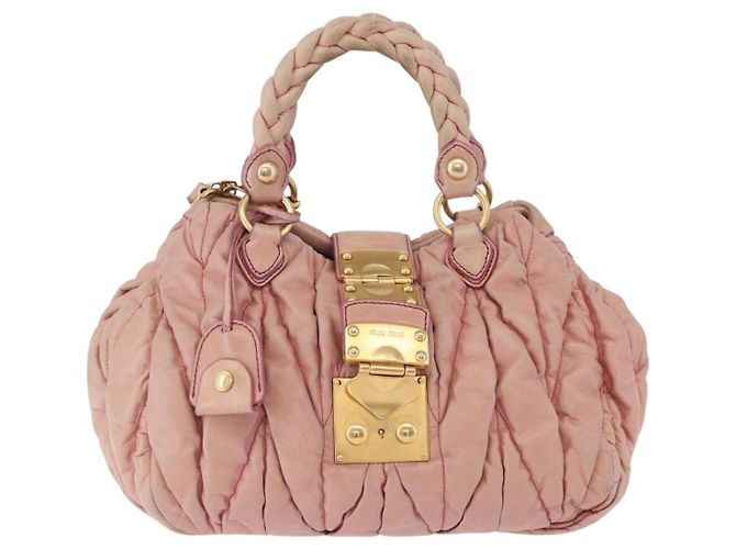 Borsa Miu Miu Matelassé Vitellolux in pelle 2way Rosa Tono Oro Auth 198354 - vista 13