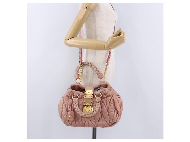 Borsa Miu Miu Matelassé Vitellolux in pelle 2way Rosa Tono Oro Auth 198354 - vista 26