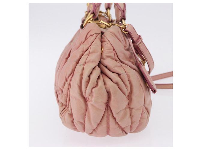 Borsa Miu Miu Matelassé Vitellolux in pelle 2way Rosa Tono Oro Auth 198354 - vista 4