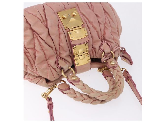Borsa Miu Miu Matelassé Vitellolux in pelle 2way Rosa Tono Oro Auth 198354 - vista 6