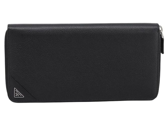 PRADA Organizer Round Long Wallet Leather Black Silver Auth am12253M Silvery - view 13