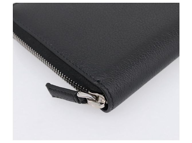 PRADA Organizer Round Long Wallet Leather Black Silver Auth am12253M Silvery - view 14