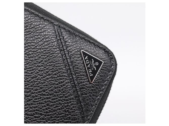 PRADA Organizer Round Long Wallet Leather Black Silver Auth am12253M Silvery - view 17