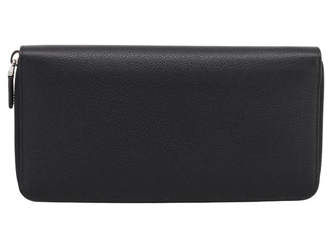 PRADA Organizer Round Long Wallet Leather Black Silver Auth am12253M Silvery - view 2
