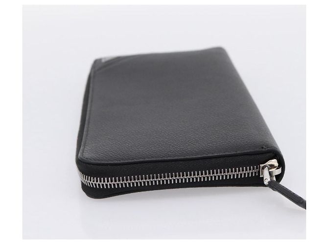 PRADA Organizer Round Long Wallet Leather Black Silver Auth am12253M Silvery - view 4