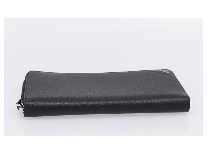 PRADA Organizer Round Long Wallet Leather Black Silver Auth am12253M Silvery - view 6