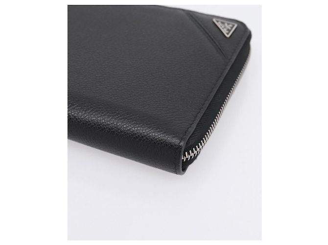 PRADA Organizer Round Long Wallet Leather Black Silver Auth am12253M Silvery - view 7