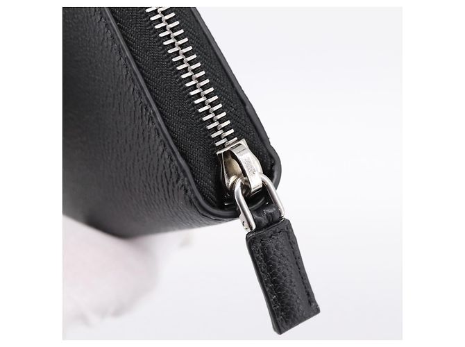 PRADA Organizer Round Long Wallet Leather Black Silver Auth am12253M Silvery - view 8