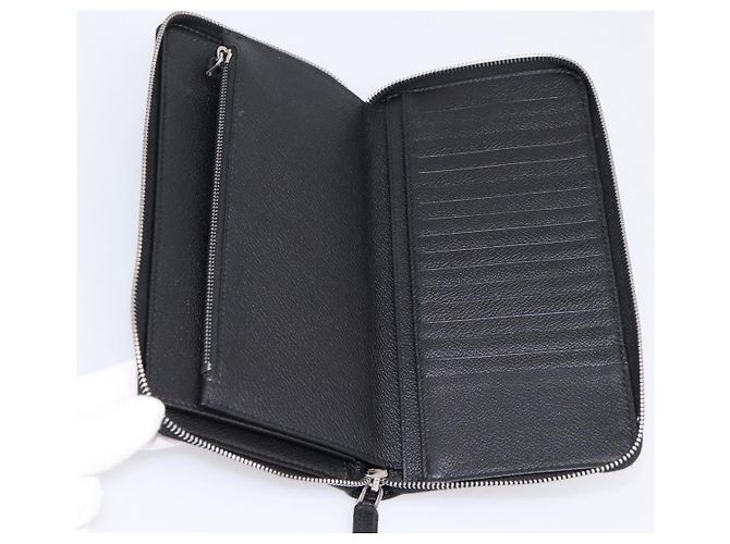PRADA Organizer Round Long Wallet Leather Black Silver Auth am12253M Silvery - view 9