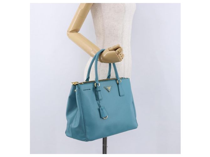 Borsa a mano PRADA Galleria in pelle Saffiano Turquoise Blue Gold Auth 198284V D'oro Turchese - vista 27