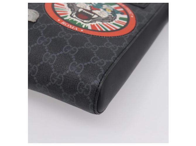 Sac Courier GUCCI GG Supreme Sherry Line PVC Noir Argent 474137 Auth 198699M Argenté - vue 10