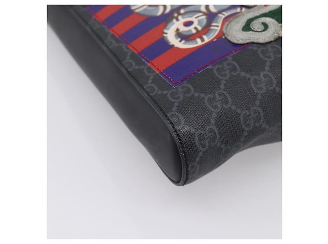 Sac Courier GUCCI GG Supreme Sherry Line PVC Noir Argent 474137 Auth 198699M Argenté - vue 11