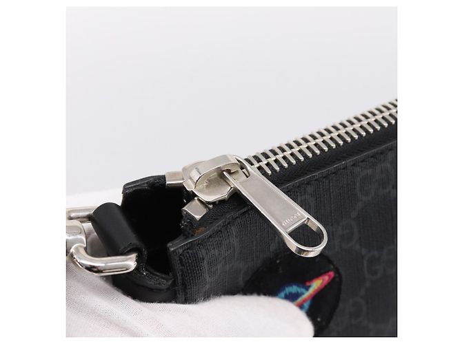 Sac Courier GUCCI GG Supreme Sherry Line PVC Noir Argent 474137 Auth 198699M Argenté - vue 16