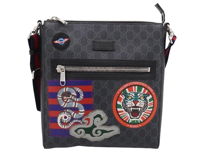 Sac Courier GUCCI GG Supreme Sherry Line PVC Noir Argent 474137 Auth 198699M Argenté - vue 2