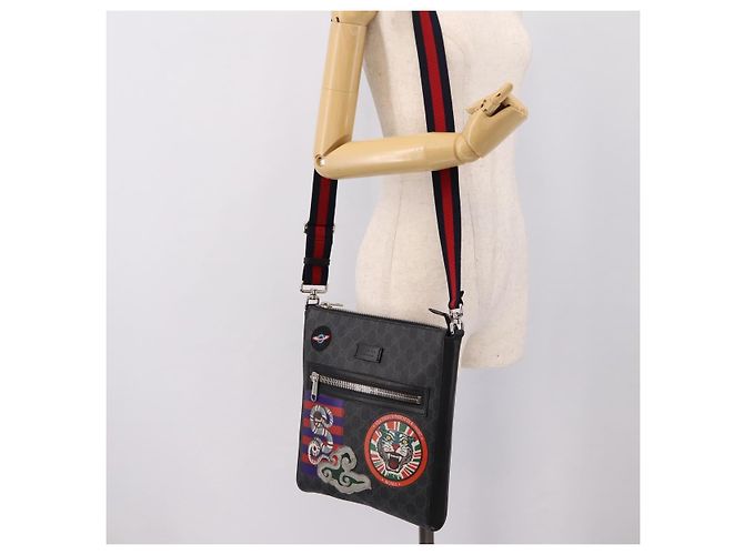 Sac Courier GUCCI GG Supreme Sherry Line PVC Noir Argent 474137 Auth 198699M Argenté - vue 25