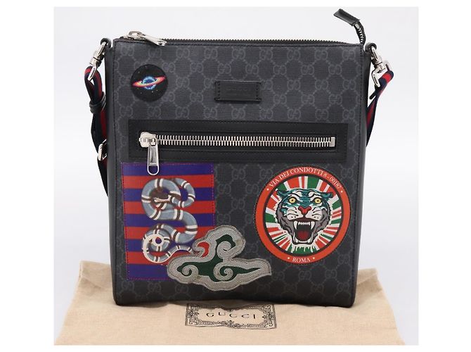 Sac Courier GUCCI GG Supreme Sherry Line PVC Noir Argent 474137 Auth 198699M Argenté - vue 26