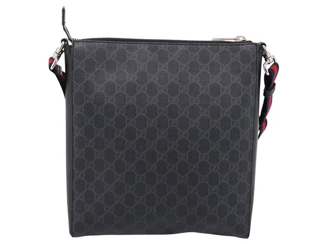 Sac Courier GUCCI GG Supreme Sherry Line PVC Noir Argent 474137 Auth 198699M Argenté - vue 3