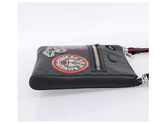 Sac Courier GUCCI GG Supreme Sherry Line PVC Noir Argent 474137 Auth 198699M Argenté - vue 5