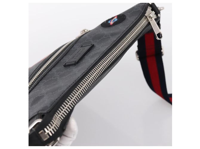 Sac Courier GUCCI GG Supreme Sherry Line PVC Noir Argent 474137 Auth 198699M Argenté - vue 6