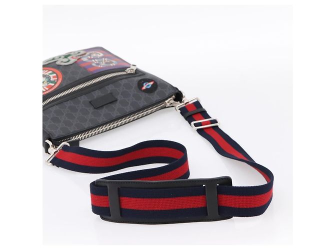 Sac Courier GUCCI GG Supreme Sherry Line PVC Noir Argent 474137 Auth 198699M Argenté - vue 7