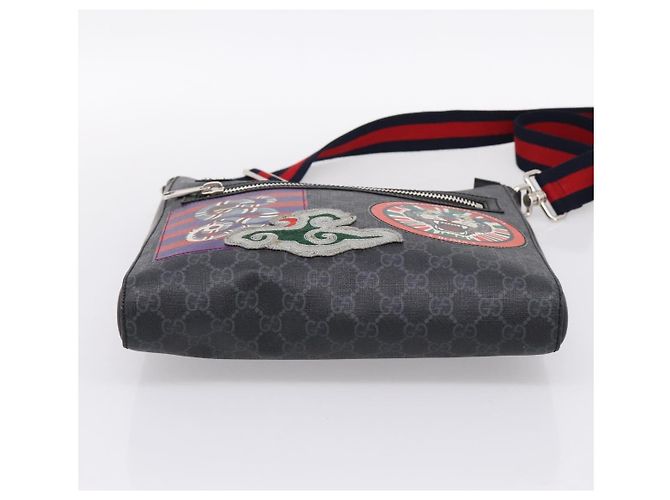 Sac Courier GUCCI GG Supreme Sherry Line PVC Noir Argent 474137 Auth 198699M Argenté - vue 9