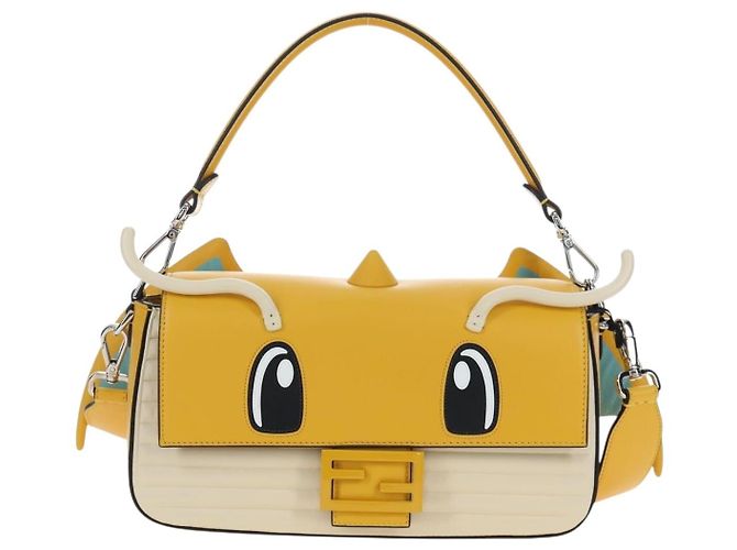 FENDI Dragonite FENDIxFRGMTxPOKMON Mamma Baguette Leather Yellow Auth 167542SM Argento Giallo - vista 2