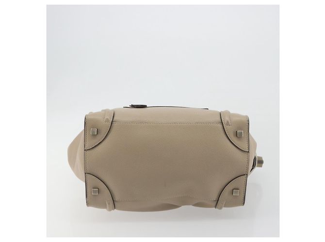 Céline CELINE Luggage Medium Hand Bag Leather Beige Silver Auth 197325A Argento - vista 10