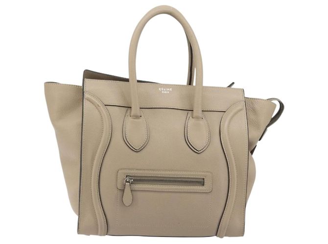 Céline CELINE Luggage Medium Hand Bag Leather Beige Silver Auth 197325A Argento - vista 2