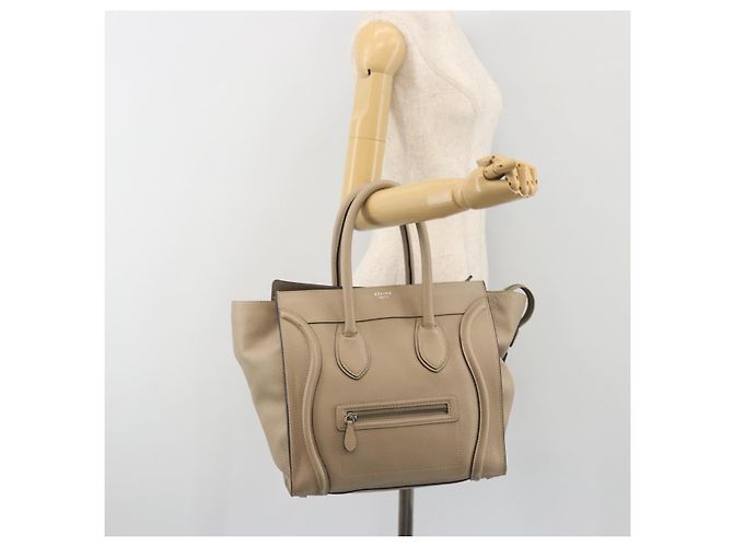 Céline CELINE Luggage Medium Hand Bag Leather Beige Silver Auth 197325A Argento - vista 28