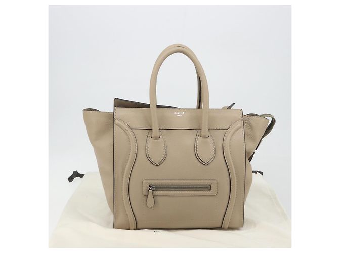 Céline CELINE Luggage Medium Hand Bag Leather Beige Silver Auth 197325A Argento - vista 29
