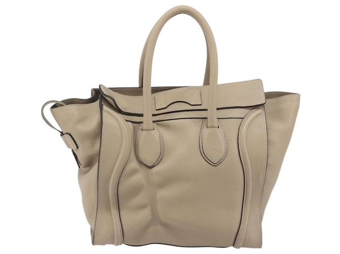 Céline CELINE Luggage Medium Hand Bag Leather Beige Silver Auth 197325A Argento - vista 3