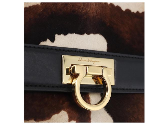Borsa Salvatore Ferragamo Gancini Sofia in pelle Harako 2way Brown Gold Auth 196922A Marrone D'oro - vista 16