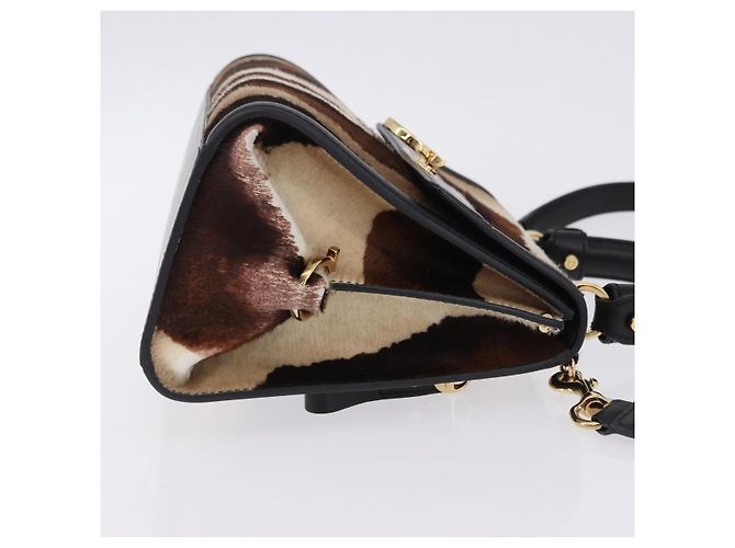 Borsa Salvatore Ferragamo Gancini Sofia in pelle Harako 2way Brown Gold Auth 196922A Marrone D'oro - vista 4