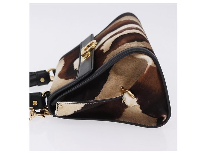 Borsa Salvatore Ferragamo Gancini Sofia in pelle Harako 2way Brown Gold Auth 196922A Marrone D'oro - vista 5