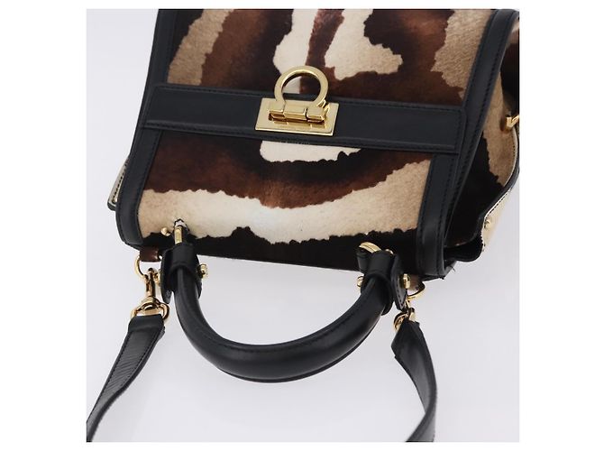 Borsa Salvatore Ferragamo Gancini Sofia in pelle Harako 2way Brown Gold Auth 196922A Marrone D'oro - vista 6