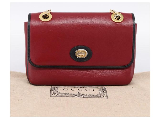 Borsa a tracolla con catena GUCCI in pelle rossa e oro 576421 Auth 195984M Rosso D'oro - vista 26