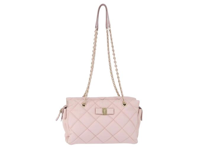Borsa a tracolla Salvatore Ferragamo Vala Chain in pelle rosa tono oro Auth 198526A - vista 2