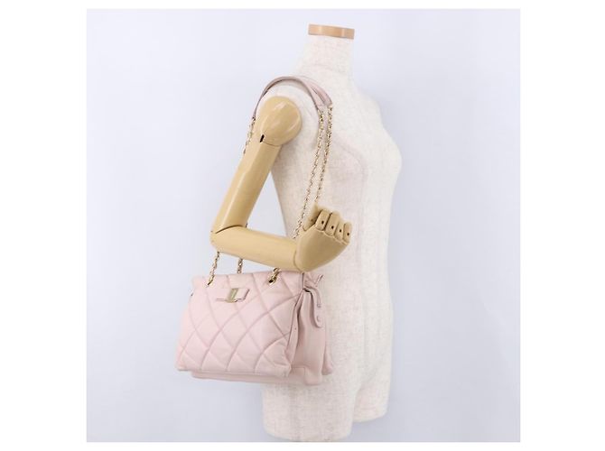 Borsa a tracolla Salvatore Ferragamo Vala Chain in pelle rosa tono oro Auth 198526A - vista 25
