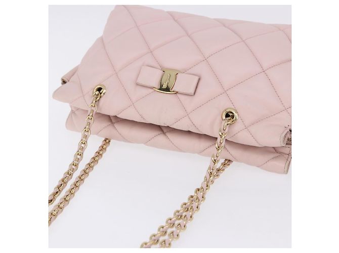 Borsa a tracolla Salvatore Ferragamo Vala Chain in pelle rosa tono oro Auth 198526A - vista 7